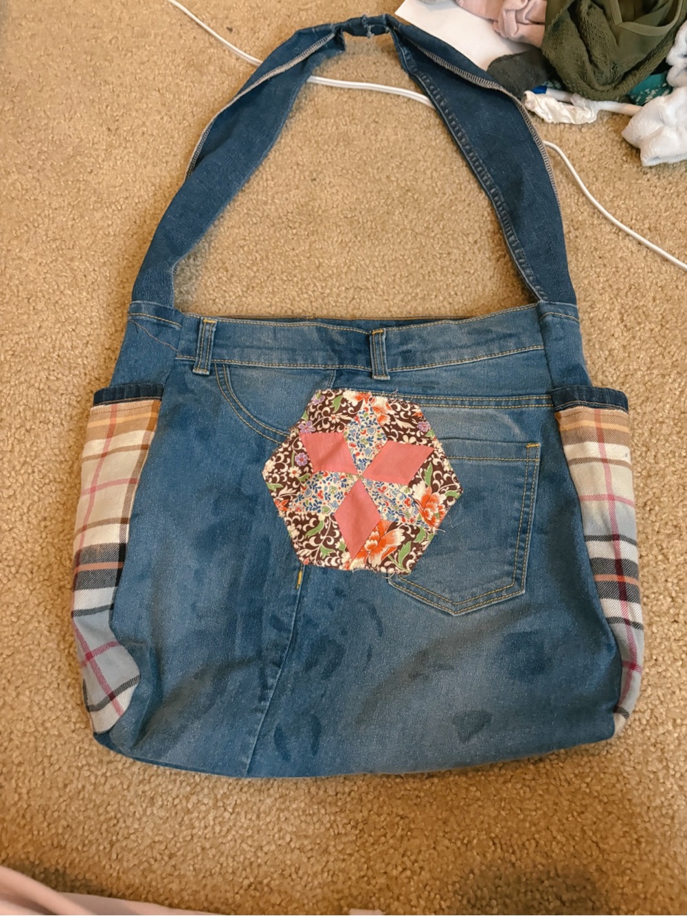 Denim Patchwork Shoulder Bag - Blue